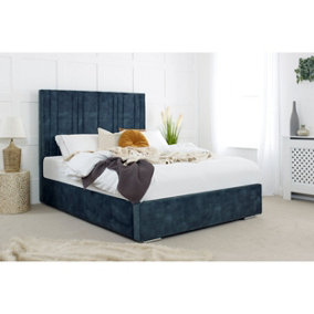 Fabio Plush Bed Frame With Lined Headboard - Green