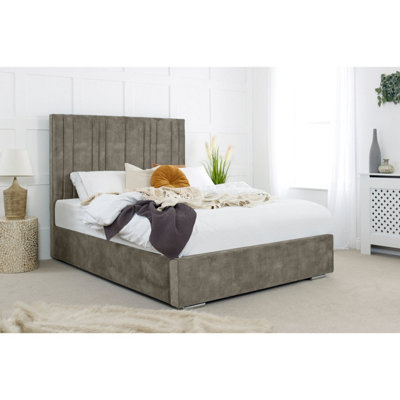 Fabio Plush Bed Frame With Lined Headboard - Grey