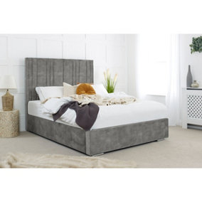 Fabio Plush Bed Frame With Lined Headboard - Silver
