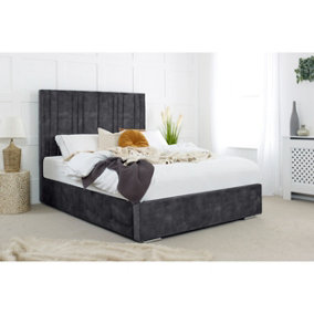 Fabio Plush Bed Frame With Lined Headboard - Steel
