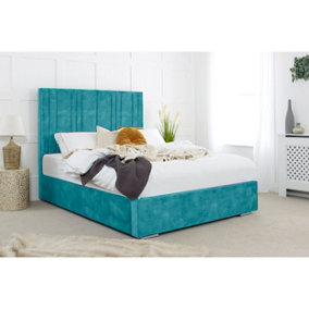Fabio Plush Bed Frame With Lined Headboard - Teal