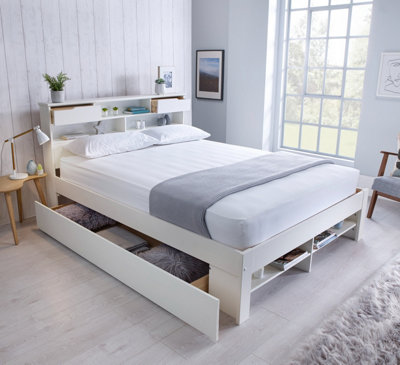 Fabio White Wooden Bed With 1 Drawer Double