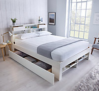 Fabio White Wooden Bed With 1 Drawer King Size