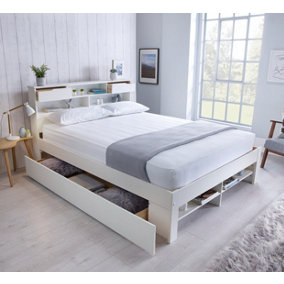Fabio White Wooden Bed With 2 Drawer Double