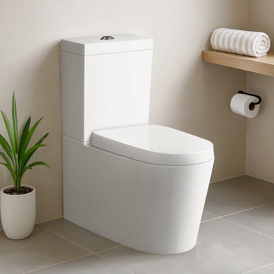 Fable White Ceramic Close Coupled Toilet with Anti Bacterial Glaze & Soft Close Seat