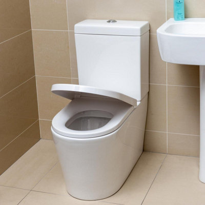 Fable White Ceramic Close Coupled Toilet with Anti Bacterial Glaze & Soft Close Seat - 4