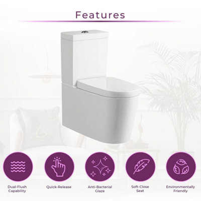 Fable White Ceramic Close Coupled Toilet with Anti Bacterial Glaze & Soft Close Seat - 5