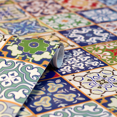 Fablon Liana Multicolour Mosaic Tile Effect Sticky Back Plastic ...