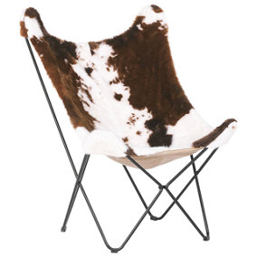 Fabric Armchair Cowhide Pattern Brown with White NYBRO