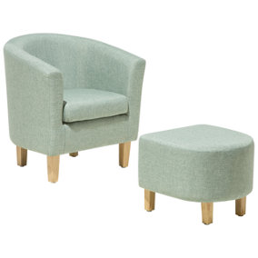 Fabric Armchair with Footstool Green HOLDEN