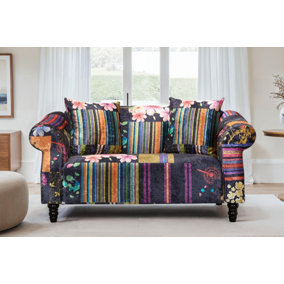 Fabric Black Patchwork 2 Seater Sofa