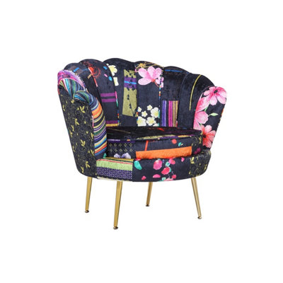 Fabric Black Patchwork Daisy Accent Chair