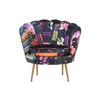 Fabric Black Patchwork Daisy Accent Chair
