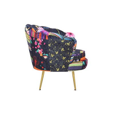 Fabric Black Patchwork Daisy Accent Chair