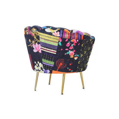 Fabric Black Patchwork Daisy Accent Chair