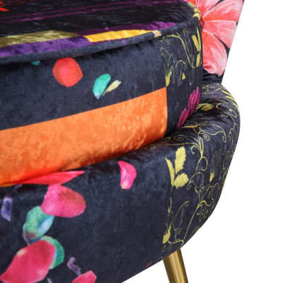 Fabric Black Patchwork Daisy Accent Chair
