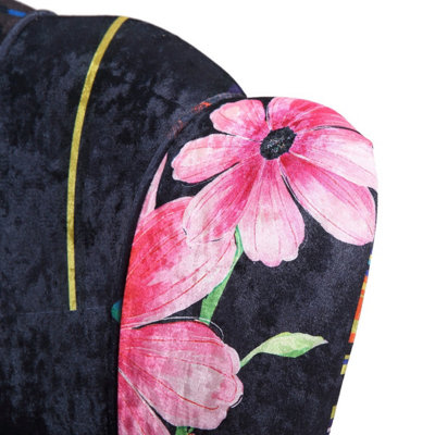 Fabric Black Patchwork Daisy Accent Chair
