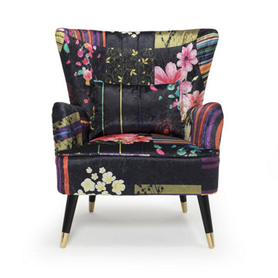 Patchwork Chair 版画 Set of 2 Multicolor Patchwork Fabaric Upholstered Accent