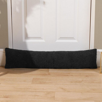 Fabric Boucle Door Draught Excluder Draft Window Insulation, Black - 20 x 90cm