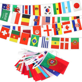 Fabric Bunting 10m 33ft 2022 FIFA World Cup 32 Teams National Flags Football Soccer Sports Banner