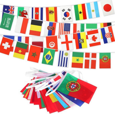 Fabric Bunting 12m 39ft 2022 FIFA World Cup 32 Teams National Flags Football Soccer Sports Banner