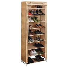 Fabric Covered Shoe Rack Holds Up To 25 Pairs - Metal Frame Home Storage Unit - H162cm x W57cm x D29cm