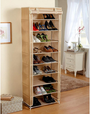 Fabric Covered Shoe Rack Holds Up To 25 Pairs - Metal Frame Home Storage Unit - H162cm x W57cm x D29cm