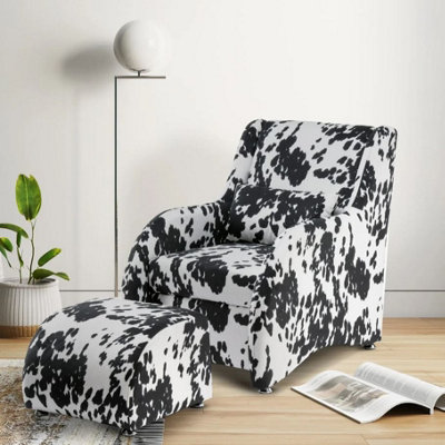 Fabric Cow Print Porto Accent Chair with Footstool