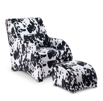 Fabric Cow Print Porto Accent Chair with Footstool