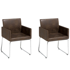 Fabric Dining Chair Set of 2 Dark Brown GOMEZ