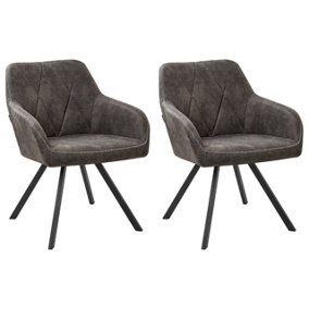 Fabric Dining Chair Set of 2 Dark Grey MONEE
