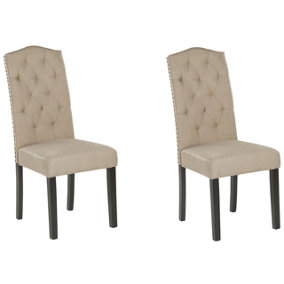 Fabric Dining Chair Set of 2 Sand Beige SHIRLEY