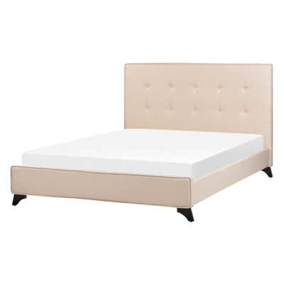 Fabric EU Double Size Bed Beige AMBASSADOR