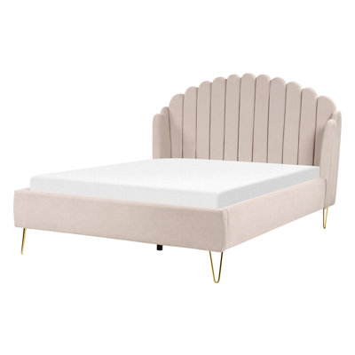 Fabric EU Double Size Bed Beige AMBILLOU