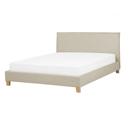 Fabric EU Double Size Bed Beige SENNEZ