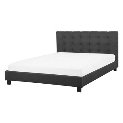 Fabric EU Double Size Bed Dark Grey LA ROCHELLE