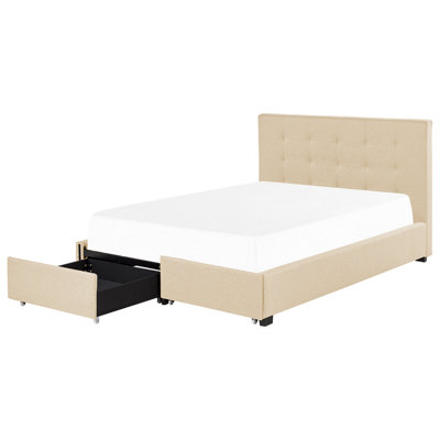 Fabric EU Double Size Bed with Storage Beige LA ROCHELLE | DIY at B&Q