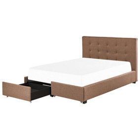 Fabric EU Double Size Bed with Storage Brown LA ROCHELLE
