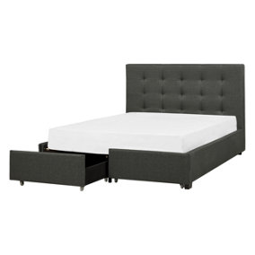 Fabric EU Double Size Bed with Storage Dark Grey LA ROCHELLE