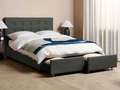 Fabric EU Double Size Bed with Storage Dark Grey LA ROCHELLE