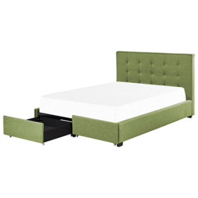 Fabric EU Double Size Bed with Storage Green LA ROCHELLE