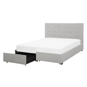 Fabric EU Double Size Bed with Storage Light Grey LA ROCHELLE