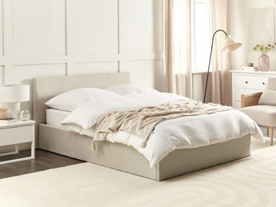 Fabric EU Double Size Ottoman Bed Beige ORBEY