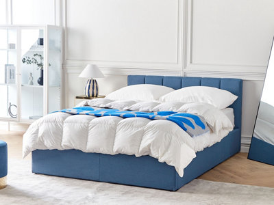 Fabric EU Double Size Ottoman Bed Blue DREUX