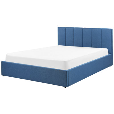 Fabric EU Double Size Ottoman Bed Blue DREUX