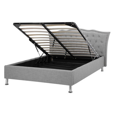 Fabric EU Double Size Ottoman Bed Grey METZ