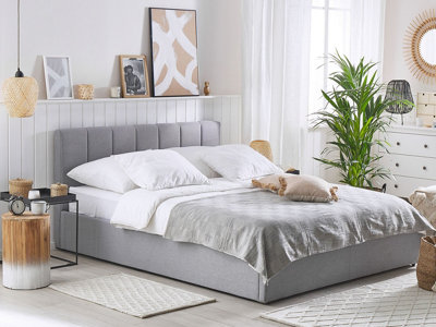 Fabric EU Double Size Ottoman Bed Light Grey DREUX