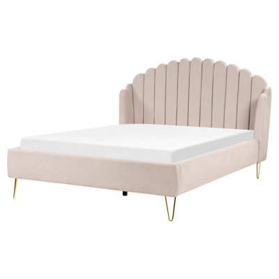 Fabric EU King Size Bed Beige AMBILLOU