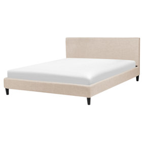 Fabric EU King Size Bed Beige FITOU