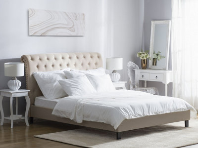 Fabric EU King Size Bed Beige REIMS